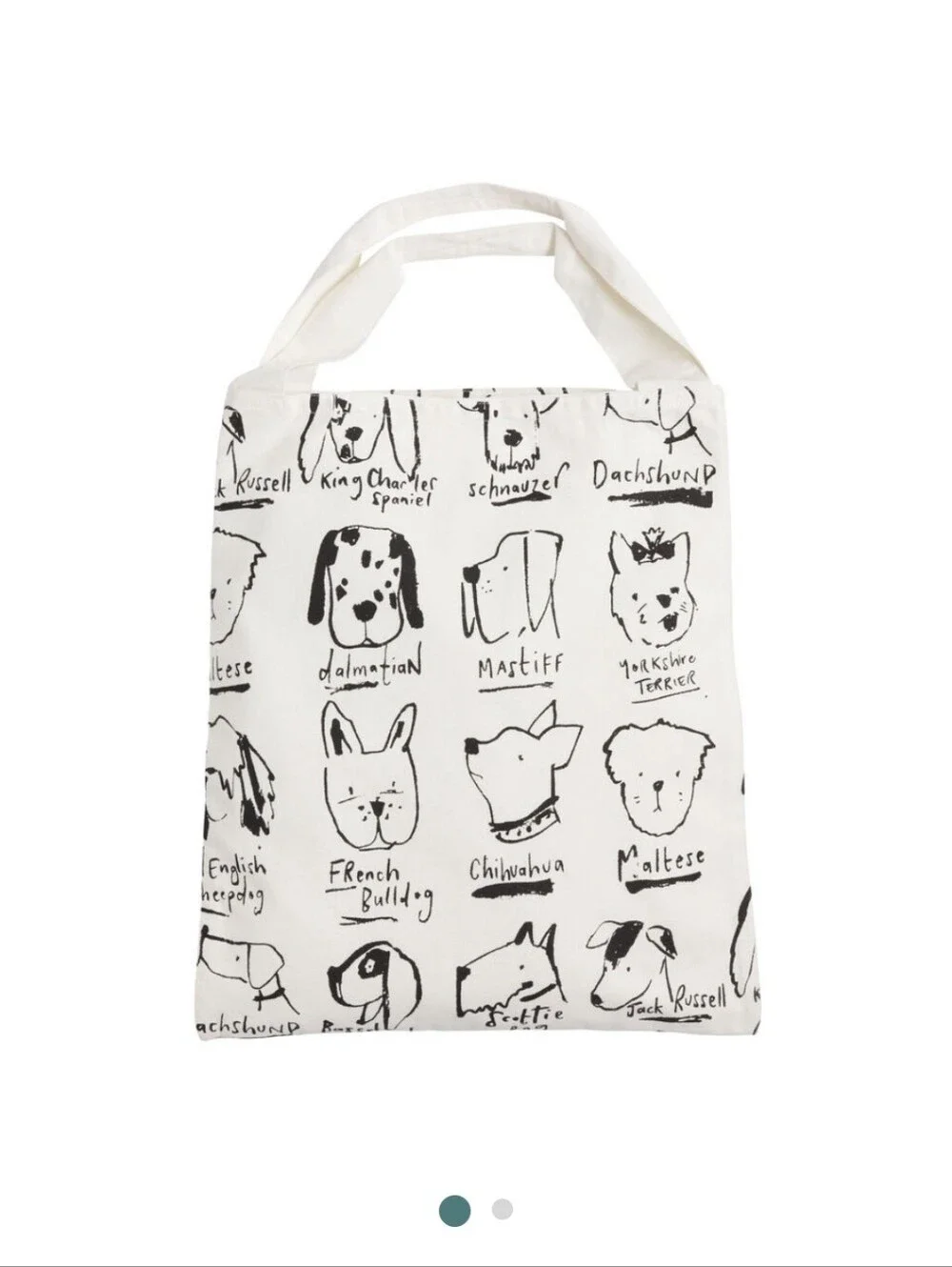 NWT Black And White Illustrated Dogs Canvas Tote Bag